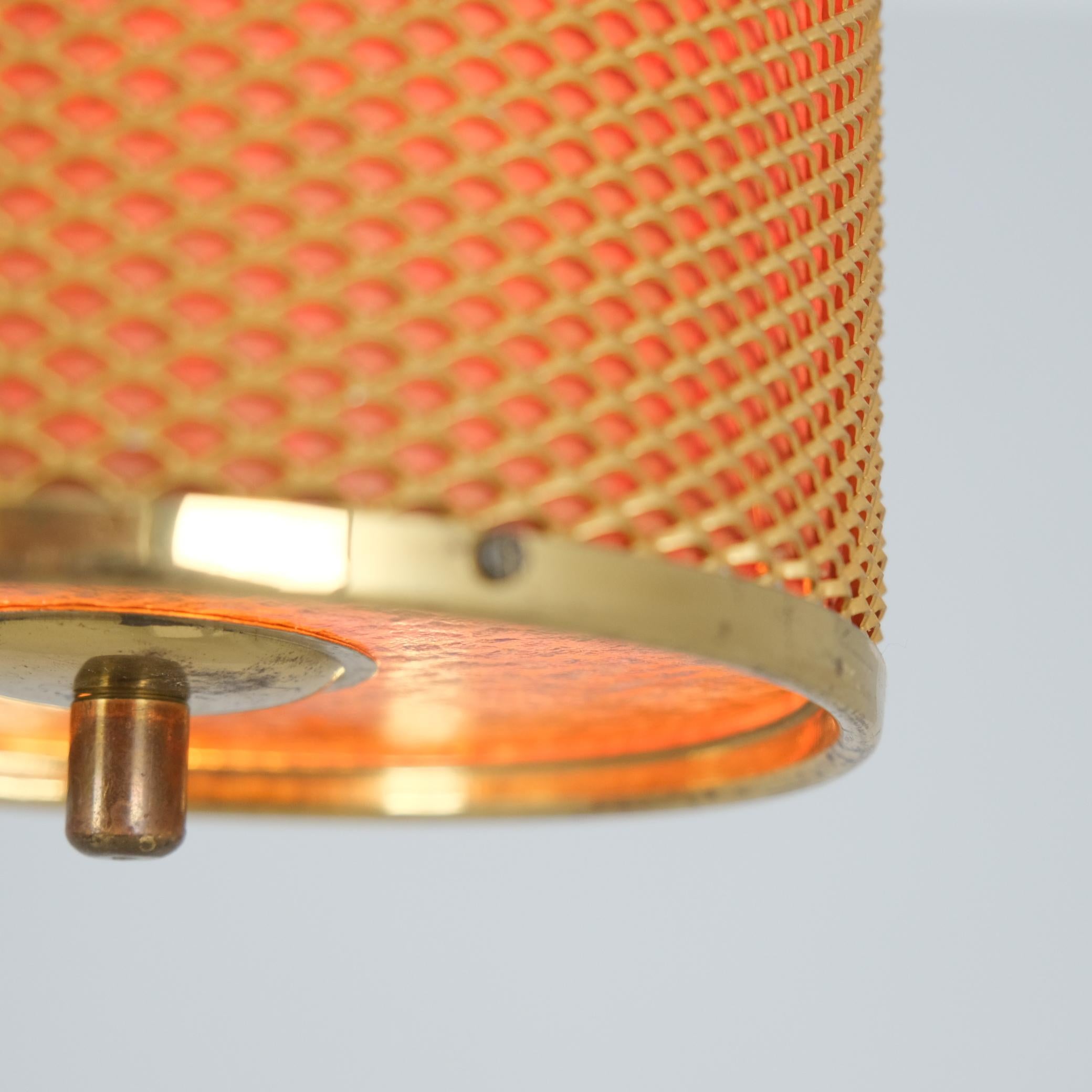 Mid-Century Cylindrical Valinte Pendant 2210 in Brass & Paper, Finland 1950 For Sale 1