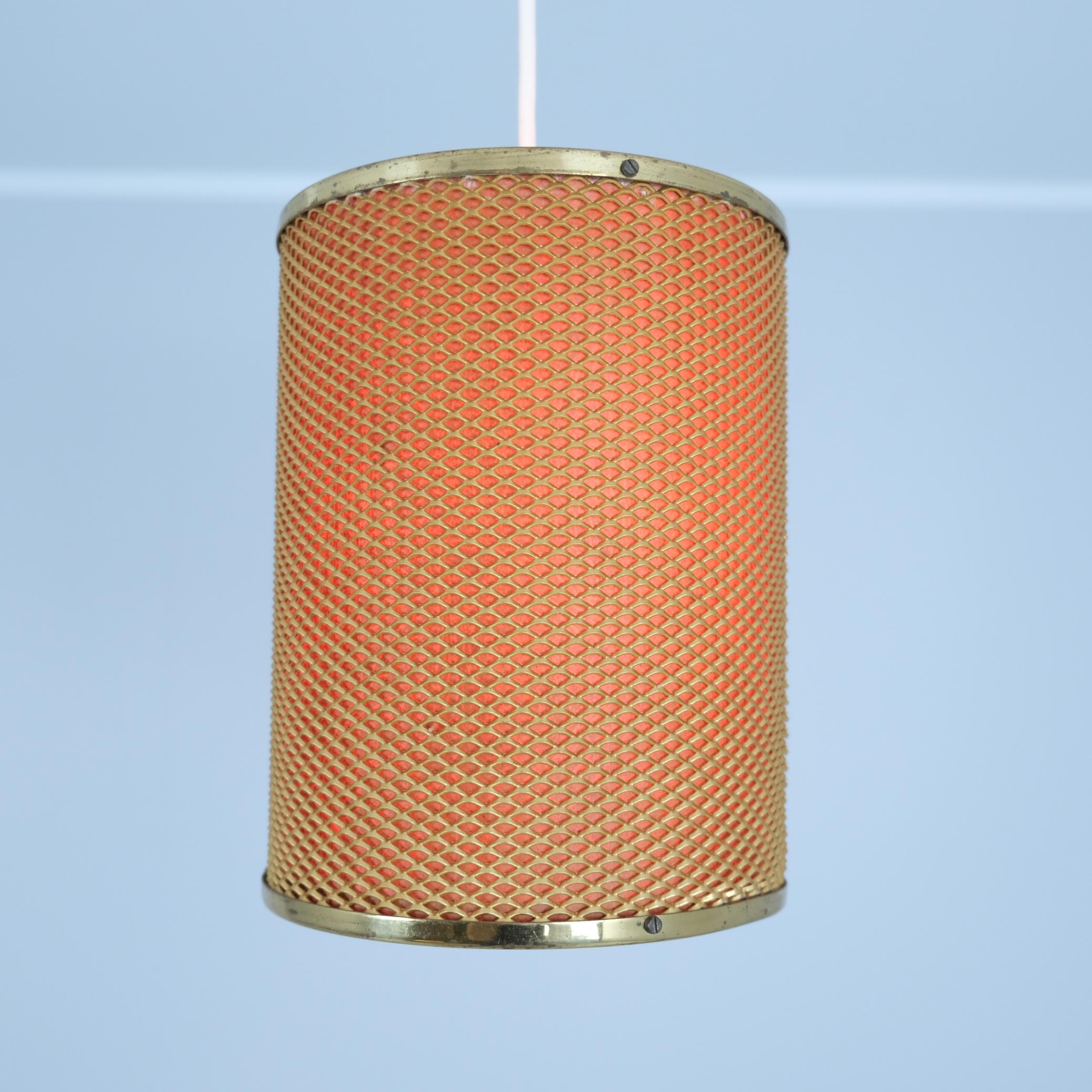 Mid-Century Cylindrical Valinte Pendant 2210 in Brass & Paper, Finland 1950 For Sale 2