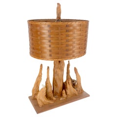 Lampe de table à abat-jour en forme de tressage de racines de cyprès, style bois flotté, milieu de siècle MINT