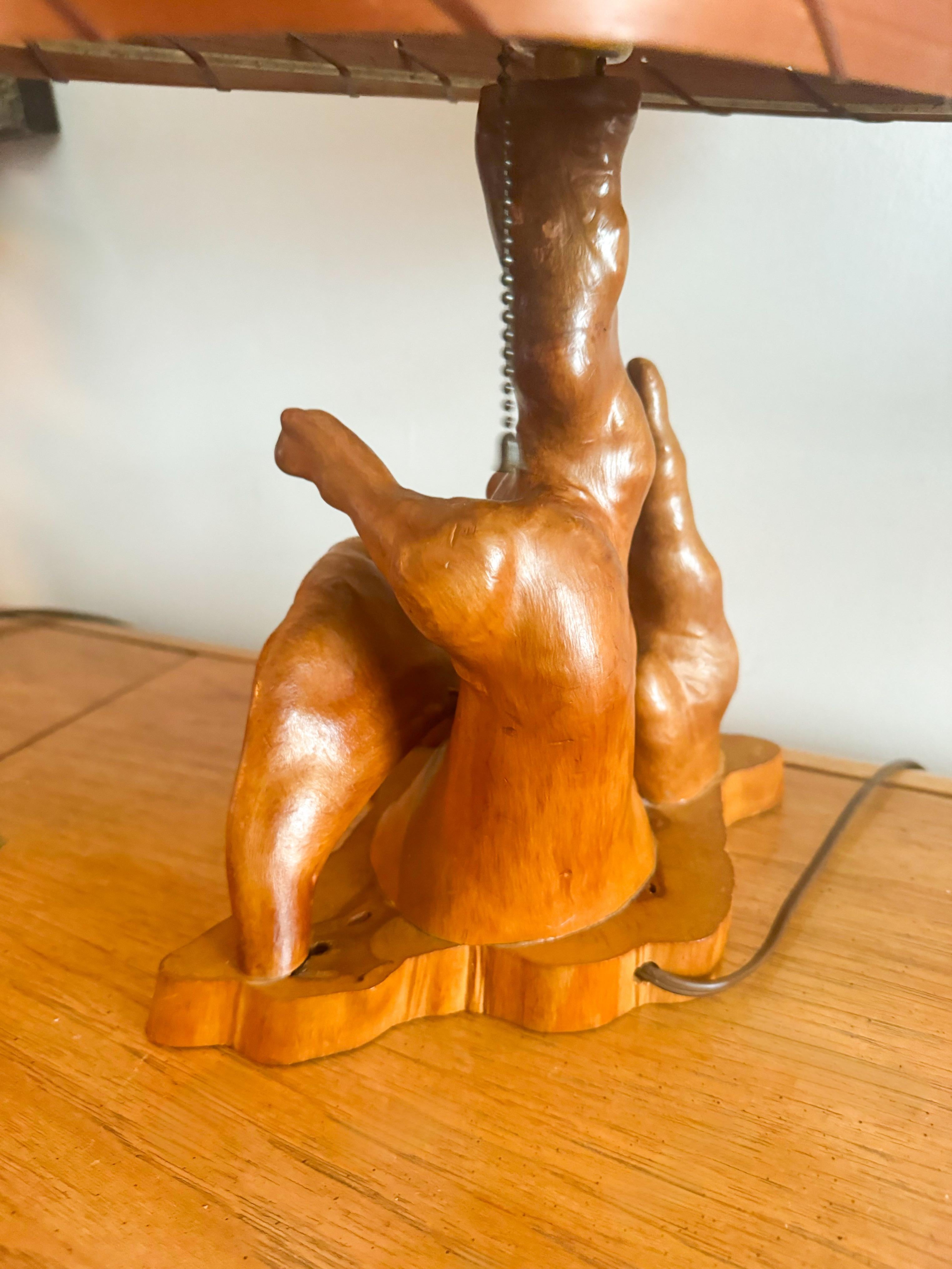 Mid-Century Cypress Knees Sculptural Table Lamp with Woven Wooden Shade, 1960s For Sale 2
