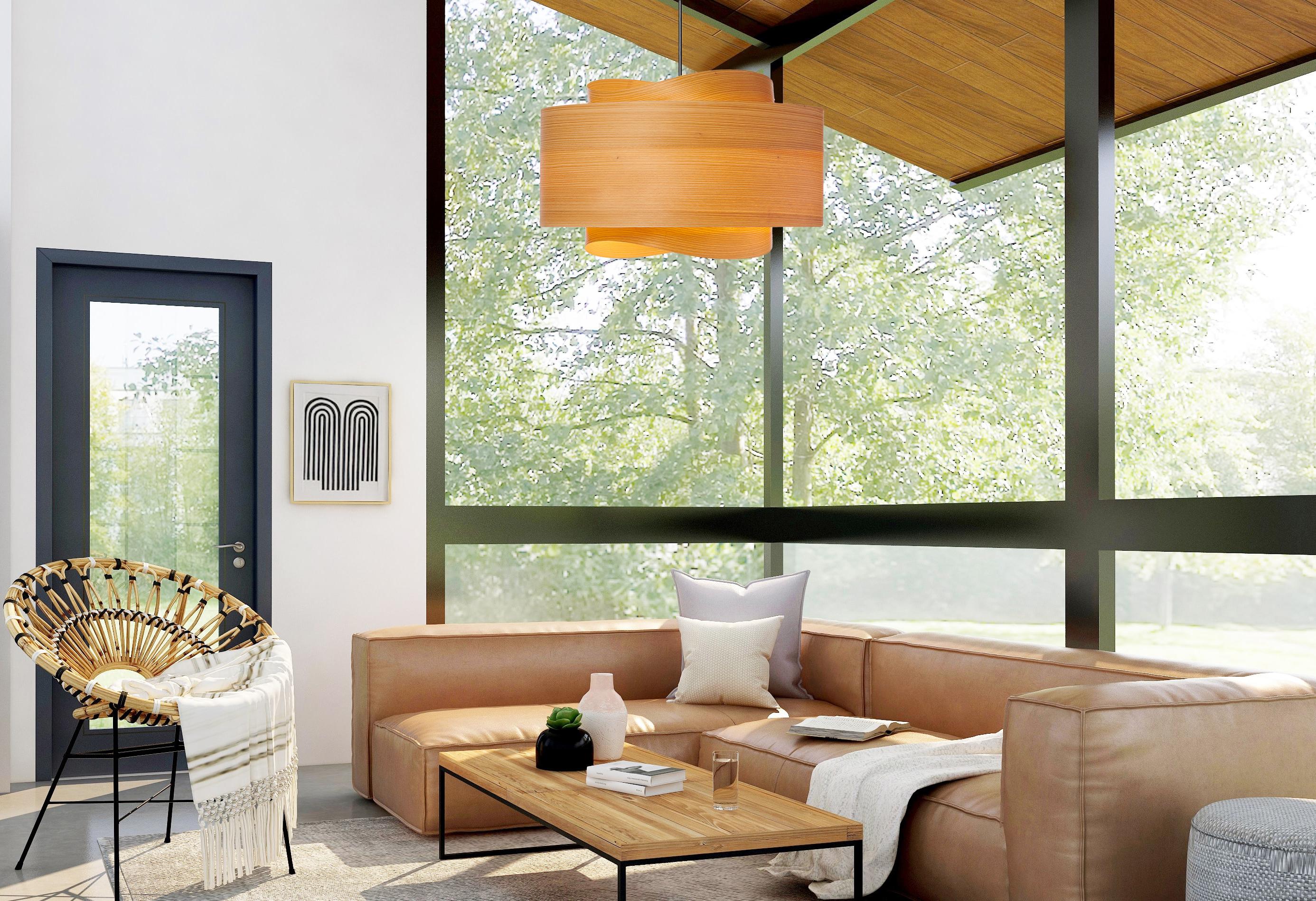 Die Leuchte BOWEN ist ein beeindruckendes Beispiel für zeitgenössisches Mid-Century Modern Design. Mit ihrer minimalistischen Silhouette, den warmen Holztönen und der einzigartigen Form verleiht diese Pendelleuchte jedem Raum einen Hauch von