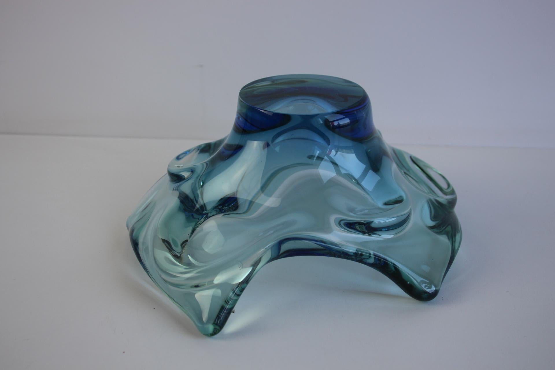 Mid-Century Czech Art Glass Bowl by Chribska, Blue & Green, 1960s For Sale 7