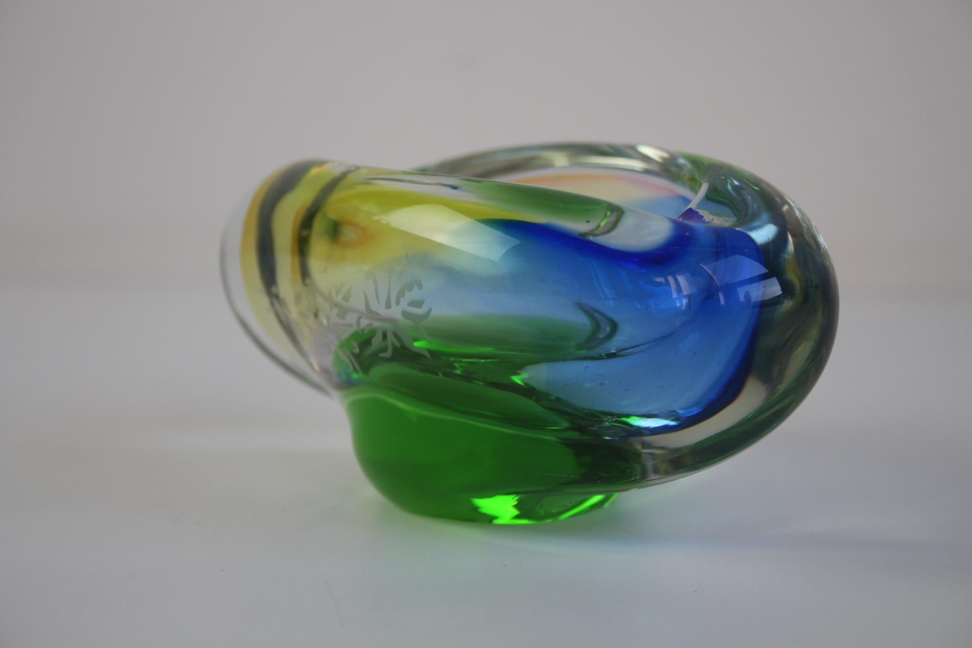 Mid-Century Modern Mid-Century Czech Ashtray, Hand-Formed Art Glass, c. 1960s For Sale