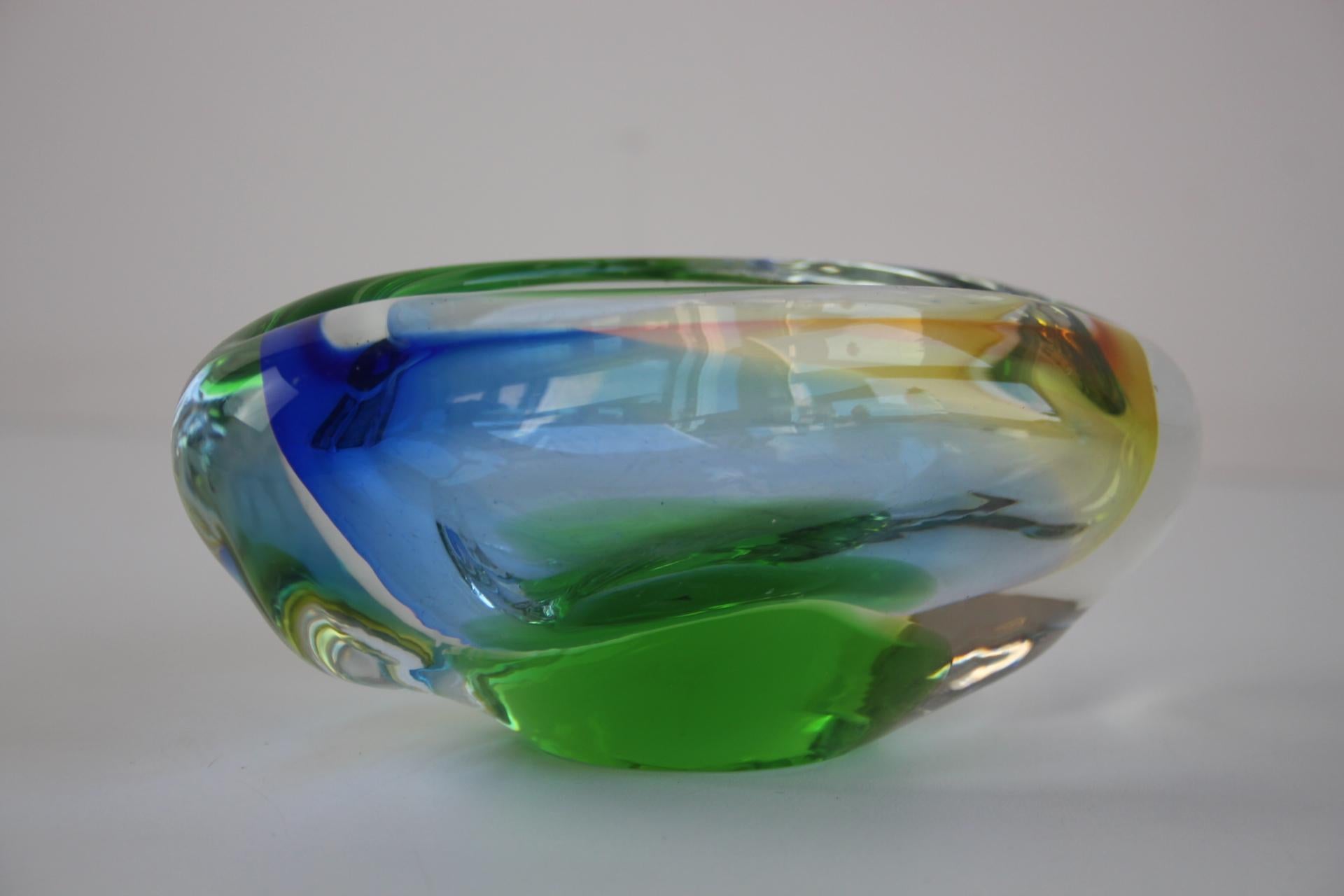 Mid-20th Century Mid-Century Czech Ashtray, Hand-Formed Art Glass, c. 1960s For Sale
