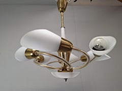 Mid-Century Czech Brass and Milk Glass Six-Light Chandelier, 1960s