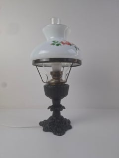 Mid Century Czech Cast Iron Glass Lamp Vintage Floral Shade Home Lighting