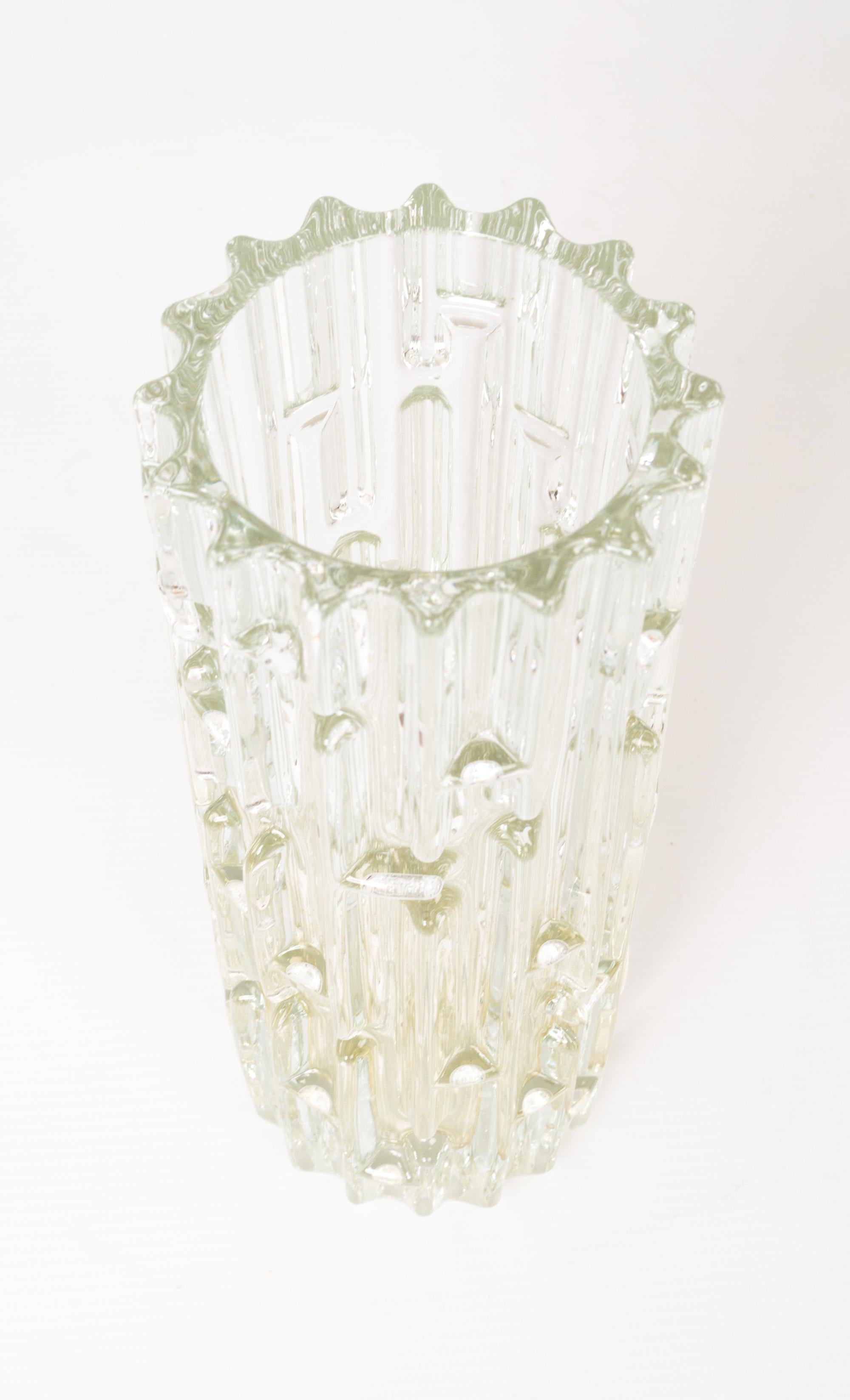 Mid-Century Modern Mid Century Czech Clear Geometric Glass Vase Frantisek Vizner, 1965 For Sale