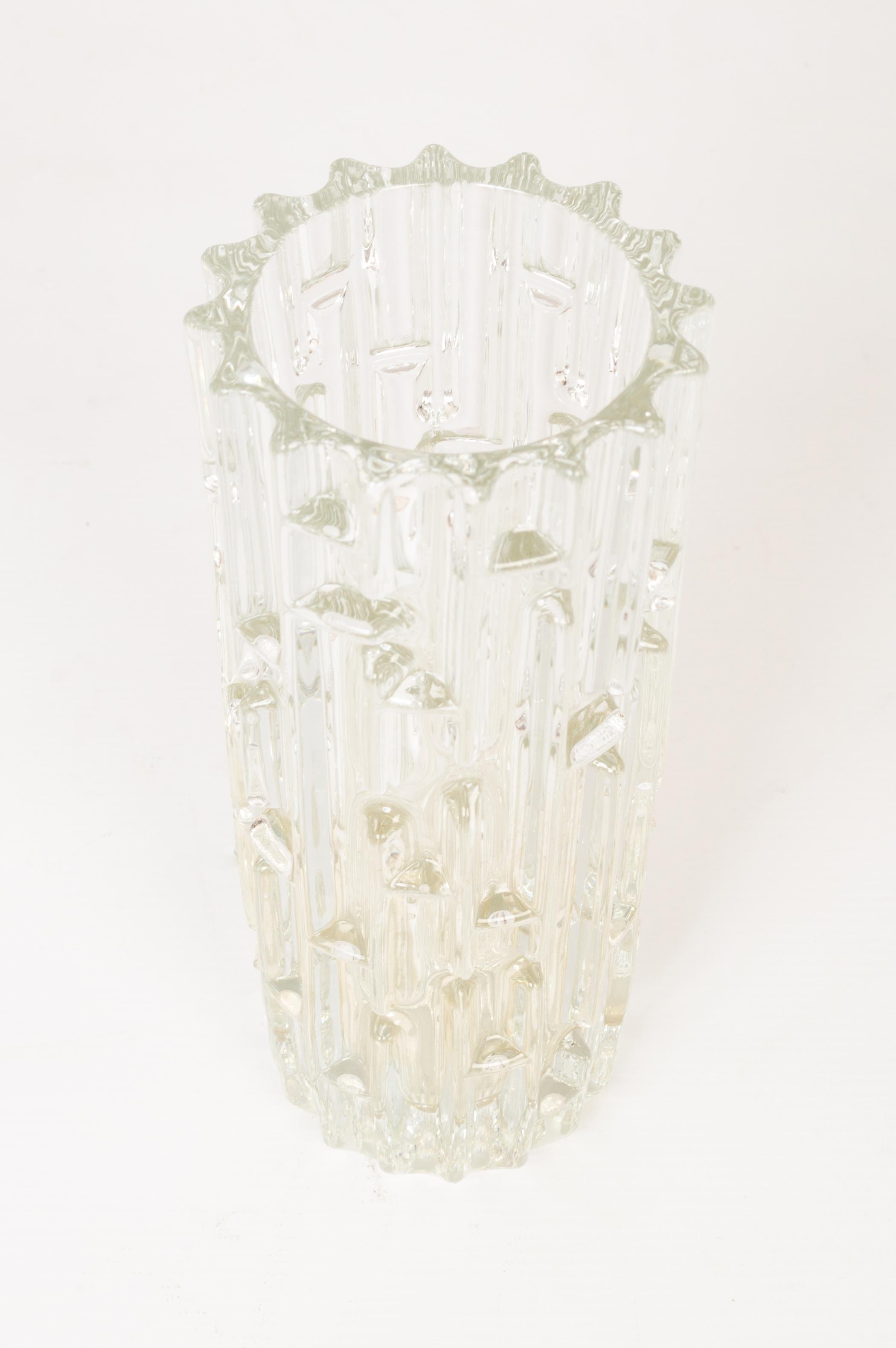 Mid Century Czech Clear Geometric Glass Vase Frantisek Vizner, 1965 For Sale 3