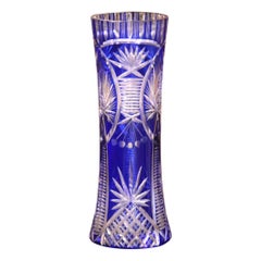 Vintage Mid-Century Czech Cobalt Cut-to-Clear Crystal Vase