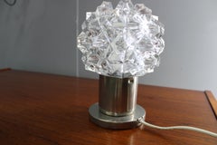 Mid Century Czech Crystal Glass Table Lamp, 1970s Chrome Base