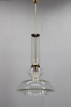 Mid Century Czech Glass Pendant Light Brass Finish 1970s Modern Rewired