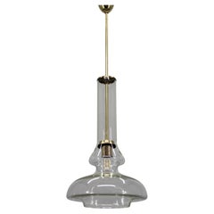 Lampada a sospensione in vetro ceco di metà secolo con finitura in ottone 1970s Modern Rewired