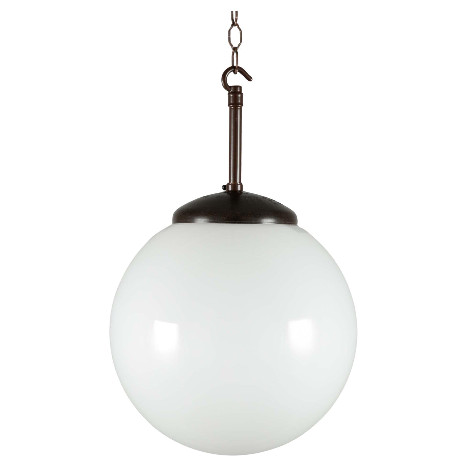 Mid-Century Czech Milk Glass / Opaline Glass Globe Pendant Lights