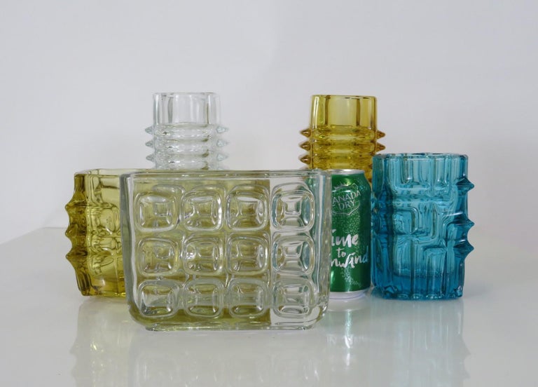 Mid Century Czech Pressed Glass Vase by Frantisek Vizner for Sklo Union Rosice For Sale 4