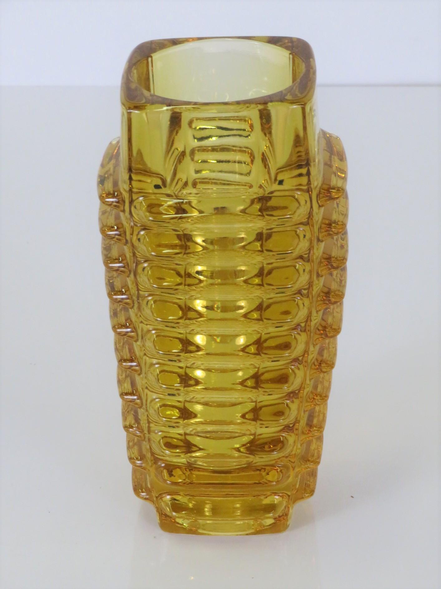 Mid-Century Modern Mid Century Czech Pressed Glass Vase by Frantisek Vizner for Sklo Union Rosice