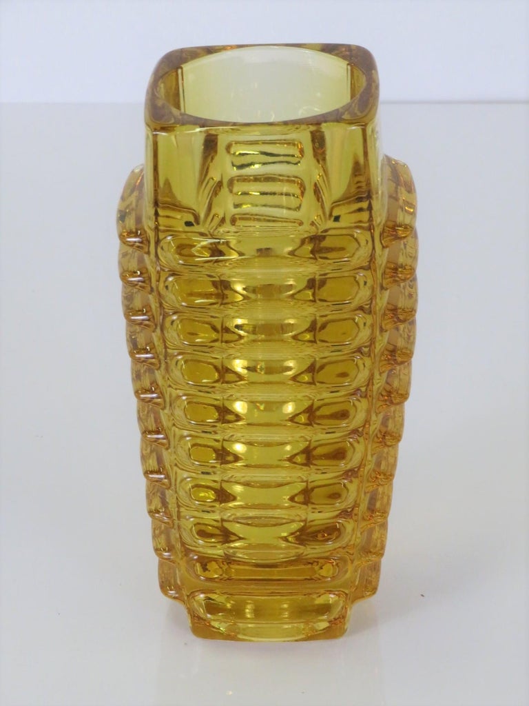 Mid-Century Modern Mid Century Czech Pressed Glass Vase by Frantisek Vizner for Sklo Union Rosice For Sale
