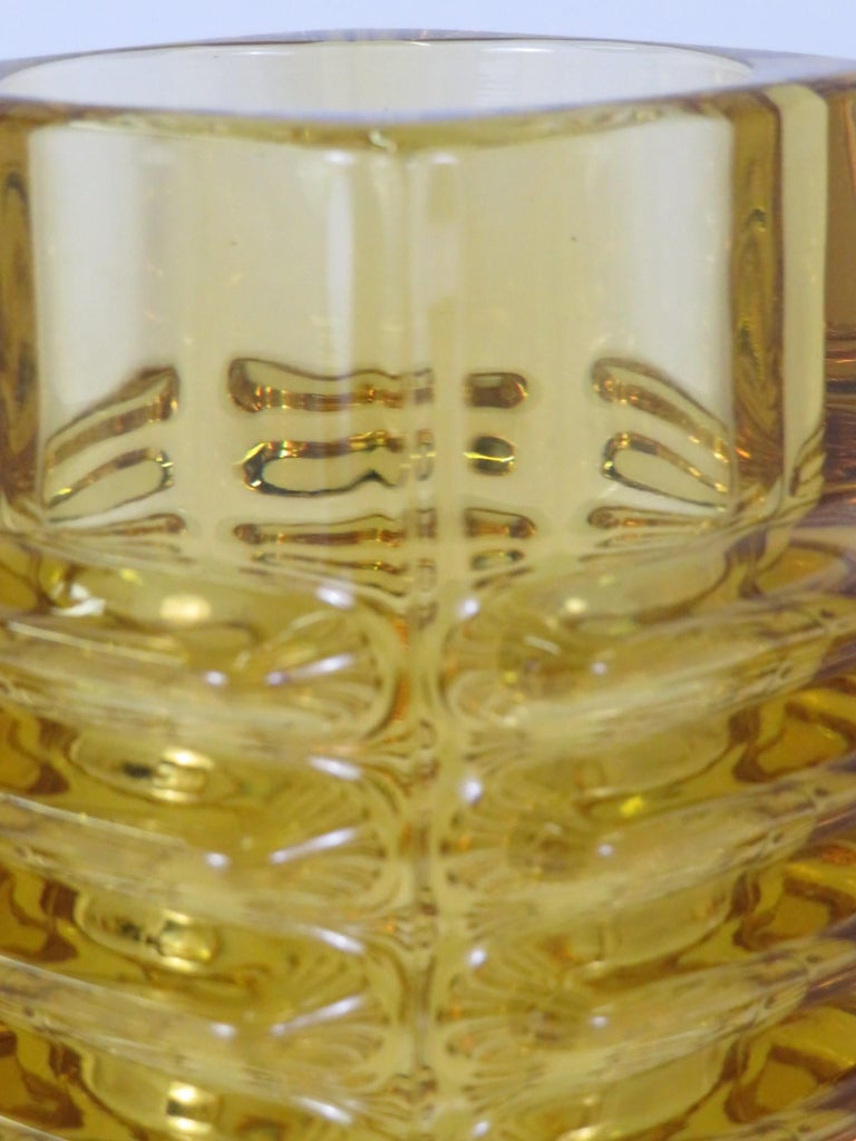 Mid Century Czech Pressed Glass Vase by Frantisek Vizner for Sklo Union Rosice For Sale 1
