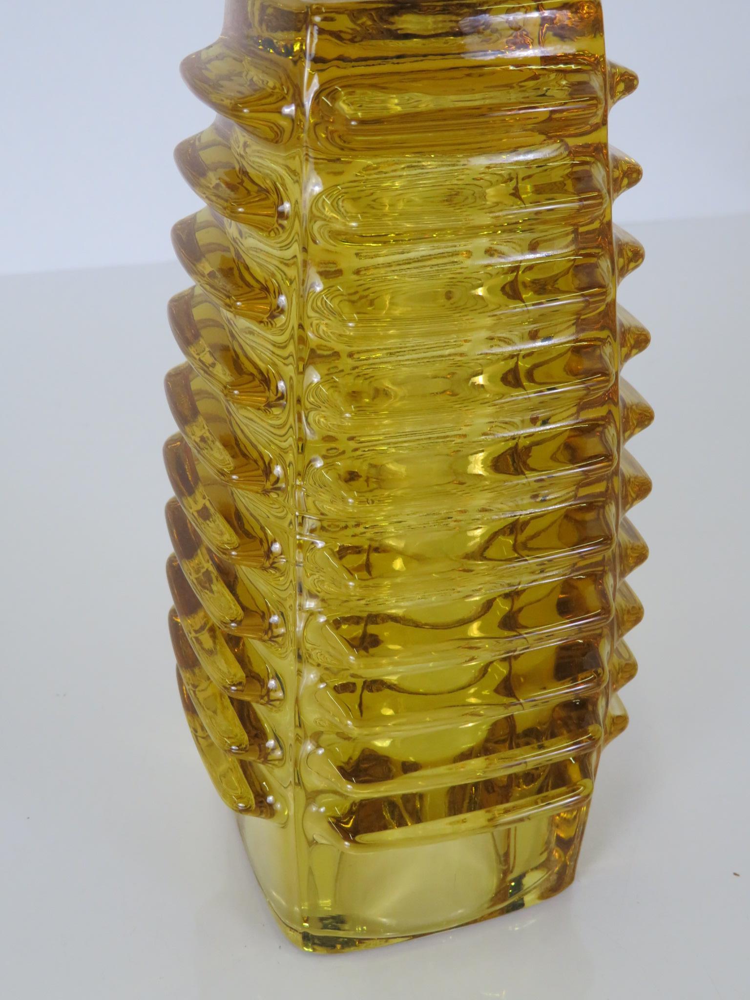 Mid Century Czech Pressed Glass Vase by Frantisek Vizner for Sklo Union Rosice 2