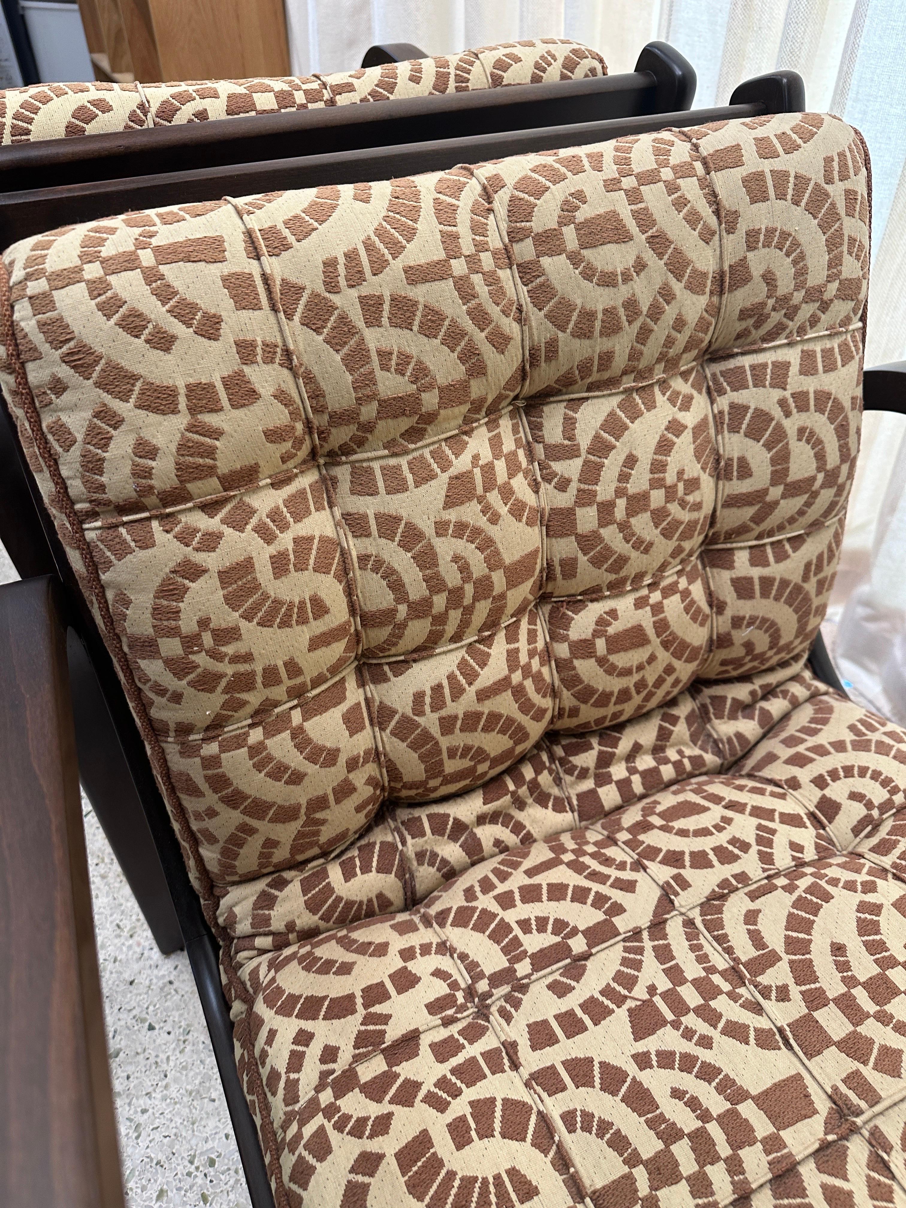 Mid-Century Czech Republic Armchairs w/ Original Fabric For Sale 6