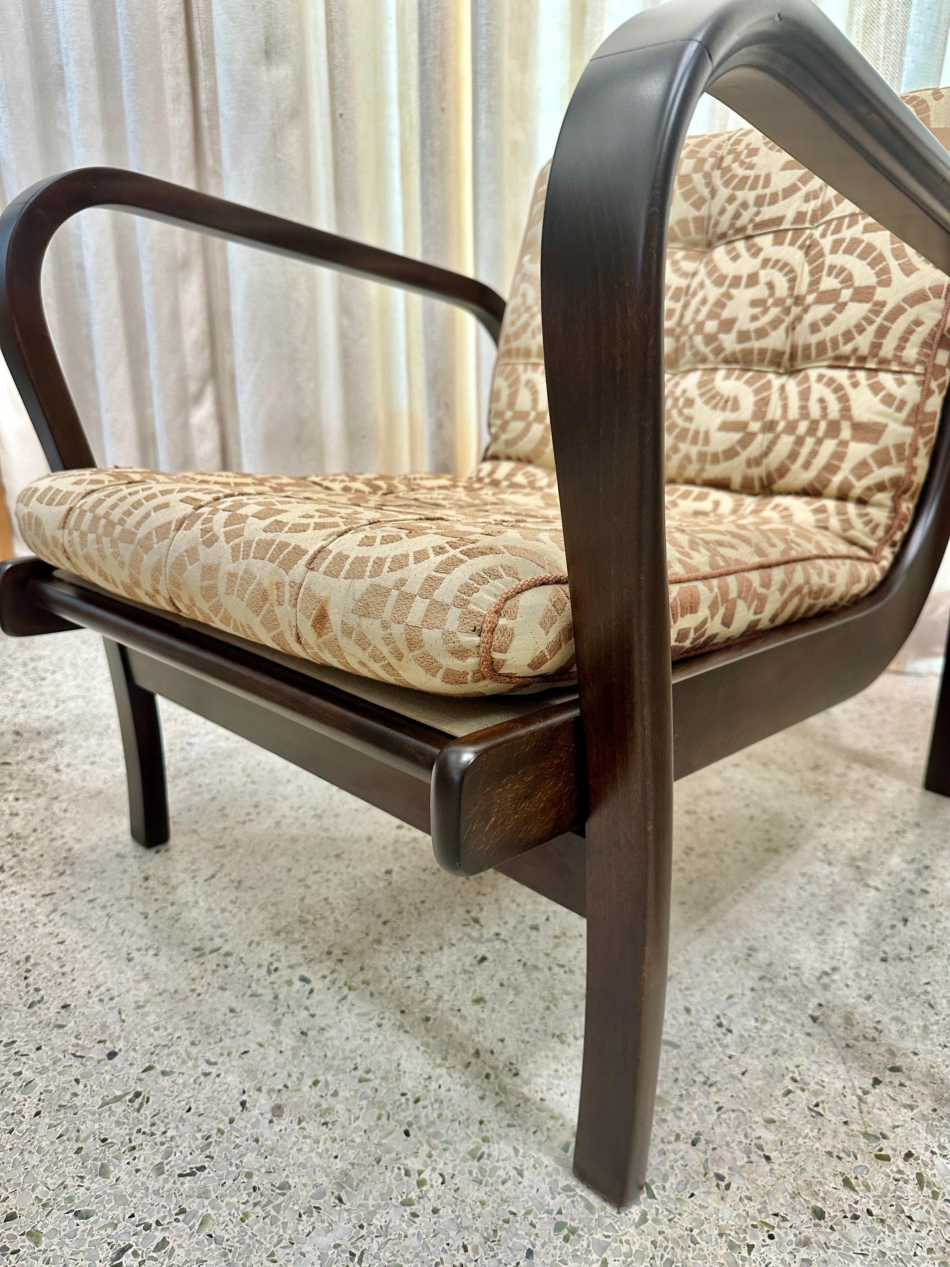 Mid-Century Czech Republic Armchairs w/ Original Fabric For Sale 8