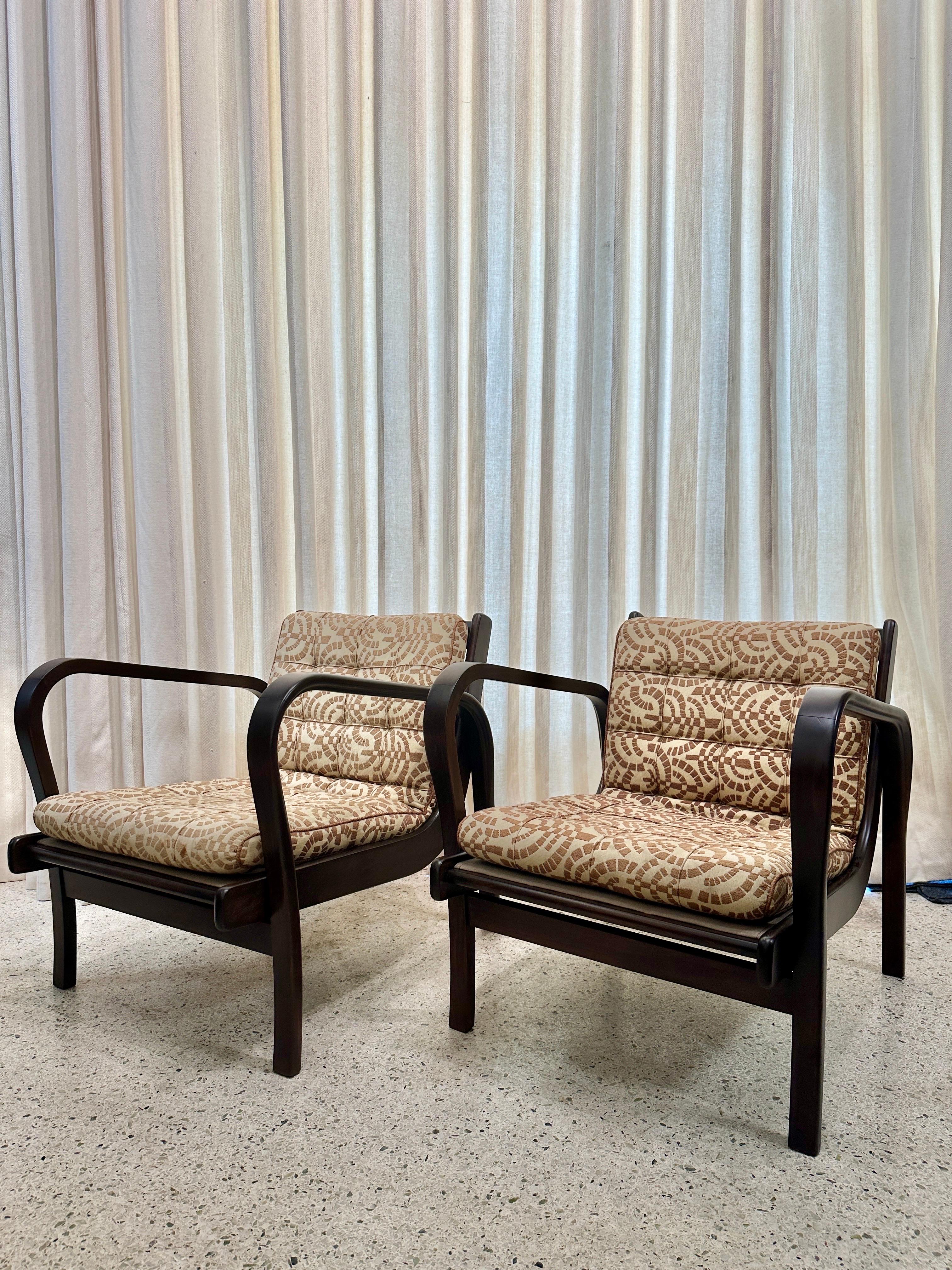 Mid-Century Czech Republic Armchairs w/ Original Fabric For Sale 10