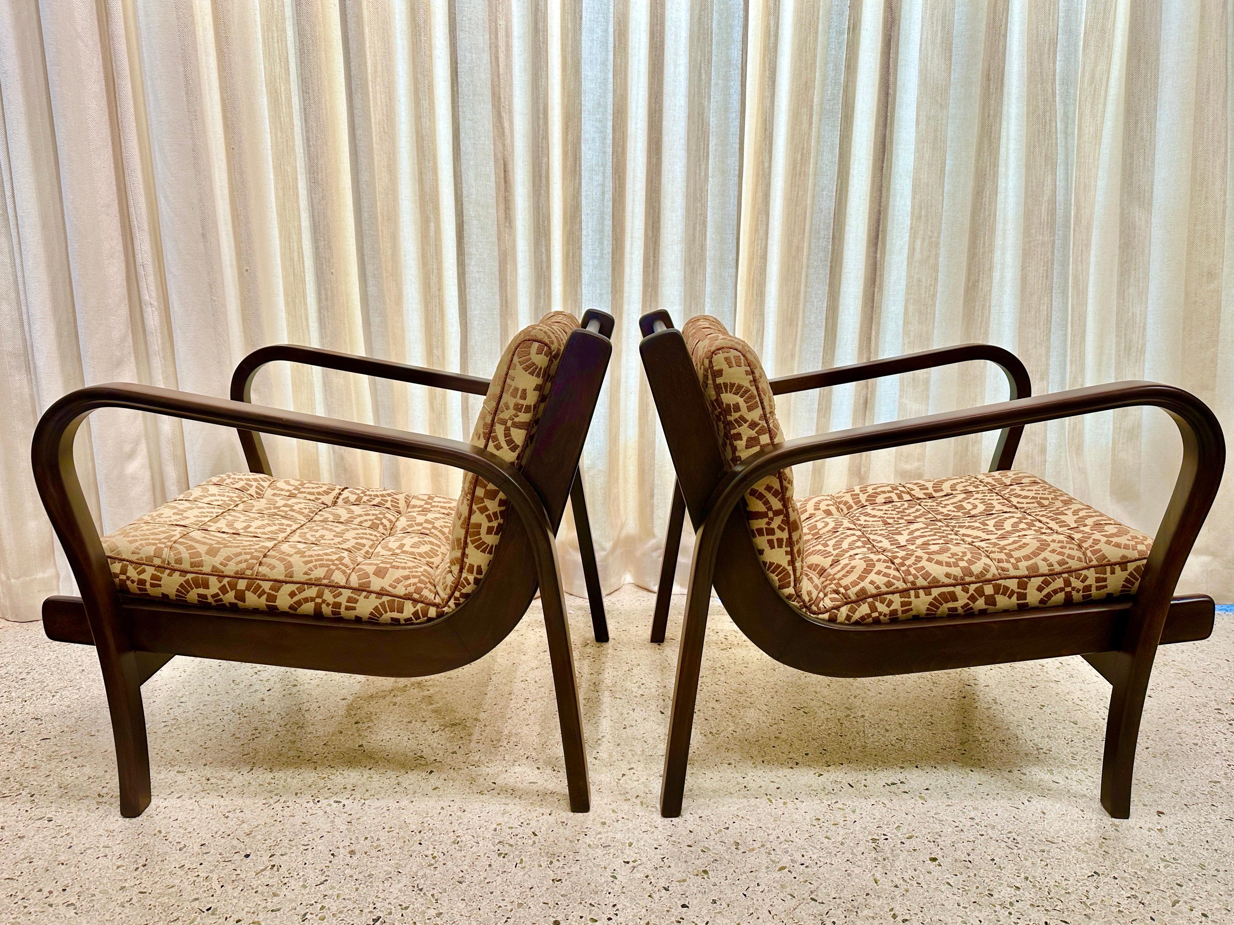 Mid-Century Czech Republic Armchairs w/ Original Fabric In Good Condition For Sale In North Miami, FL