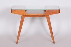 Midcentury Czech Small Oak Table, Glass Desk, František Jirák, Tatra, 1950s