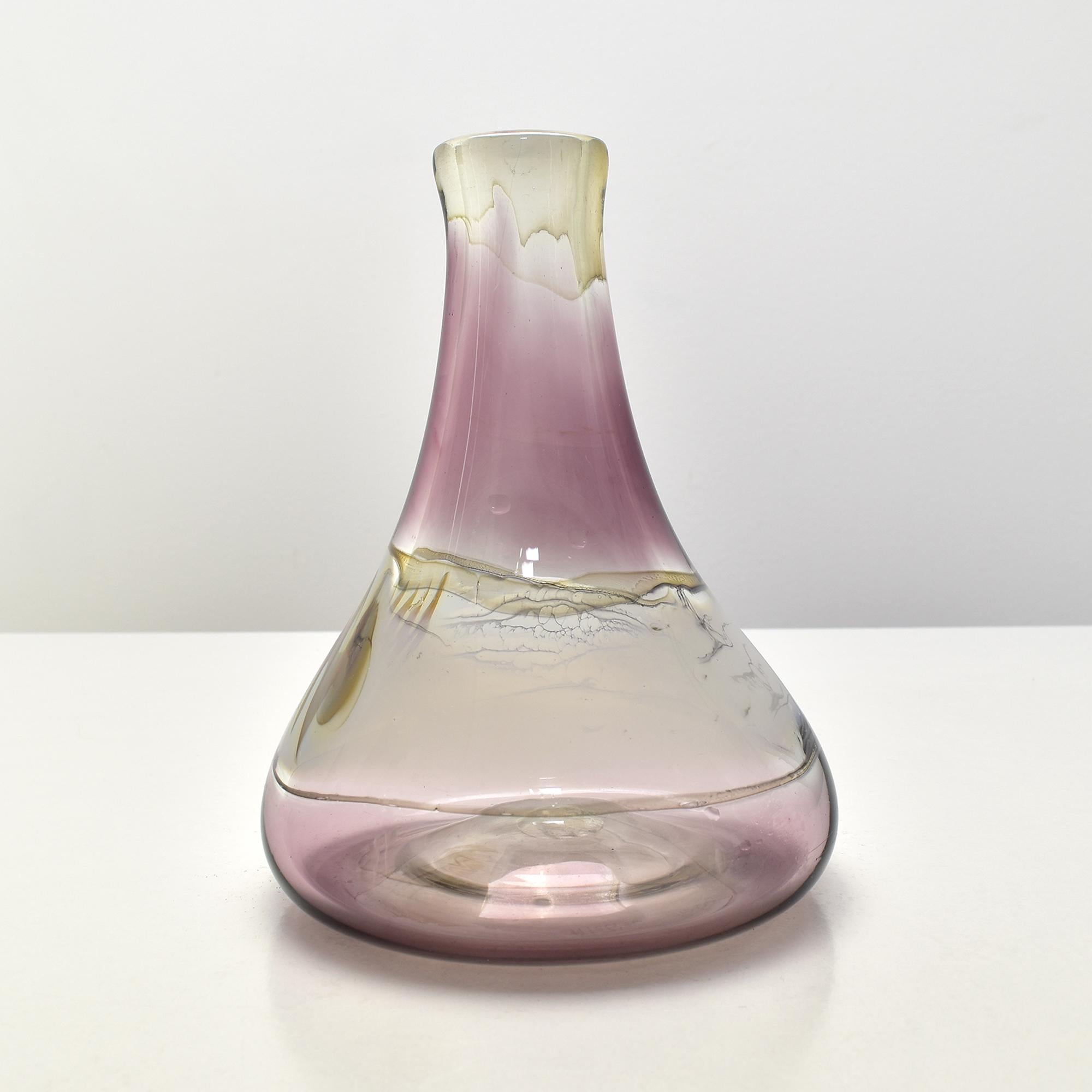 Mid-Century Modern Mid-Century Czech Studio Glass Vase by Atelier Molnar, Signed, 1980s For Sale