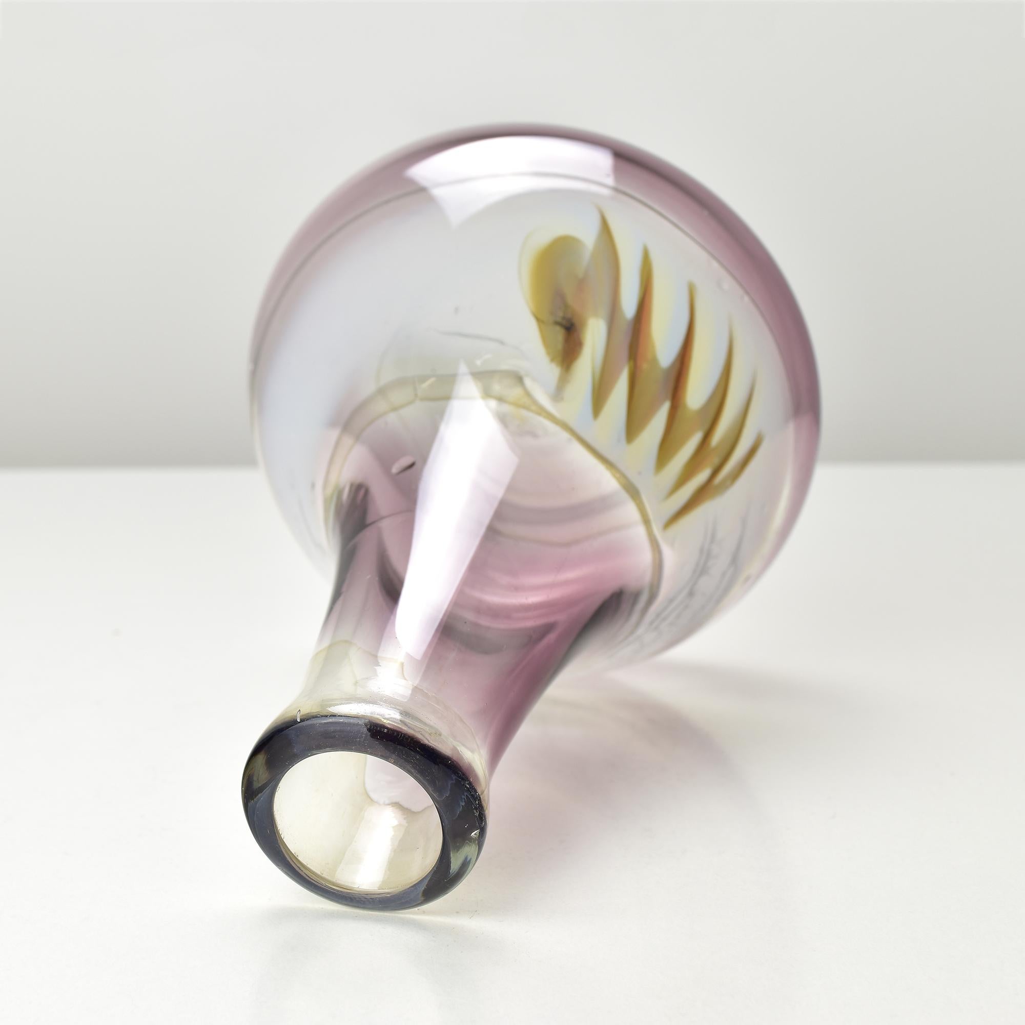 Late 20th Century Mid-Century Czech Studio Glass Vase by Atelier Molnar, Signed, 1980s For Sale