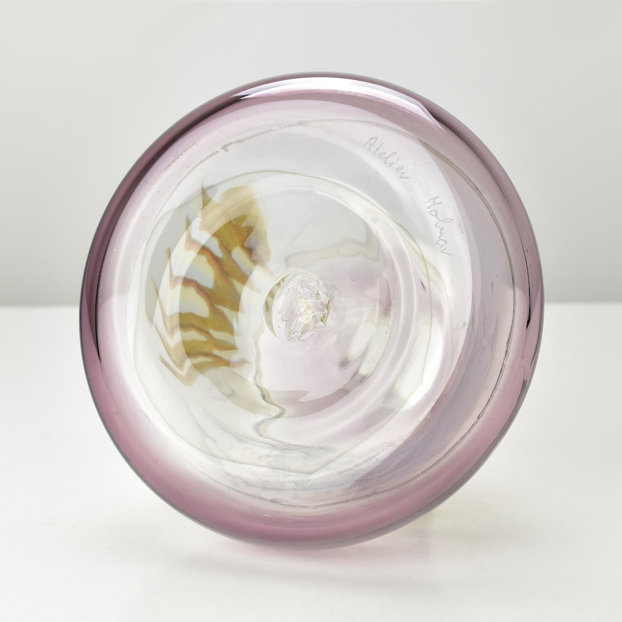 Mid-Century Czech Studio Glass Vase by Atelier Molnar, Signed, 1980s For Sale 1