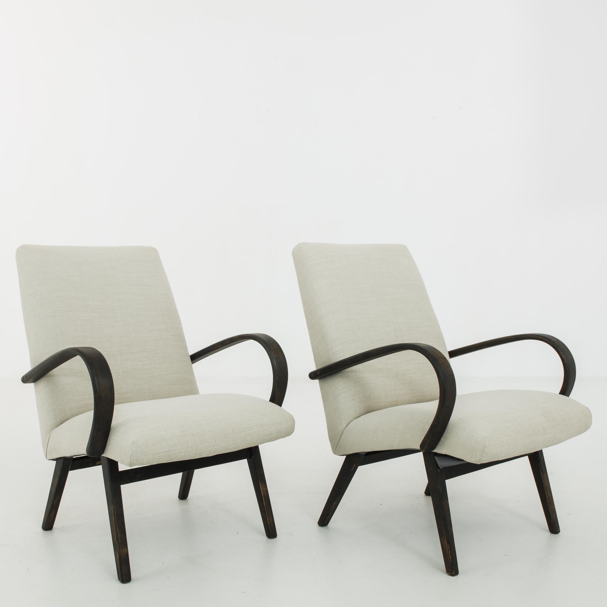 Mid-Century Modern Mid-Century Czech Upholstered Lounge Chairs, a Pair