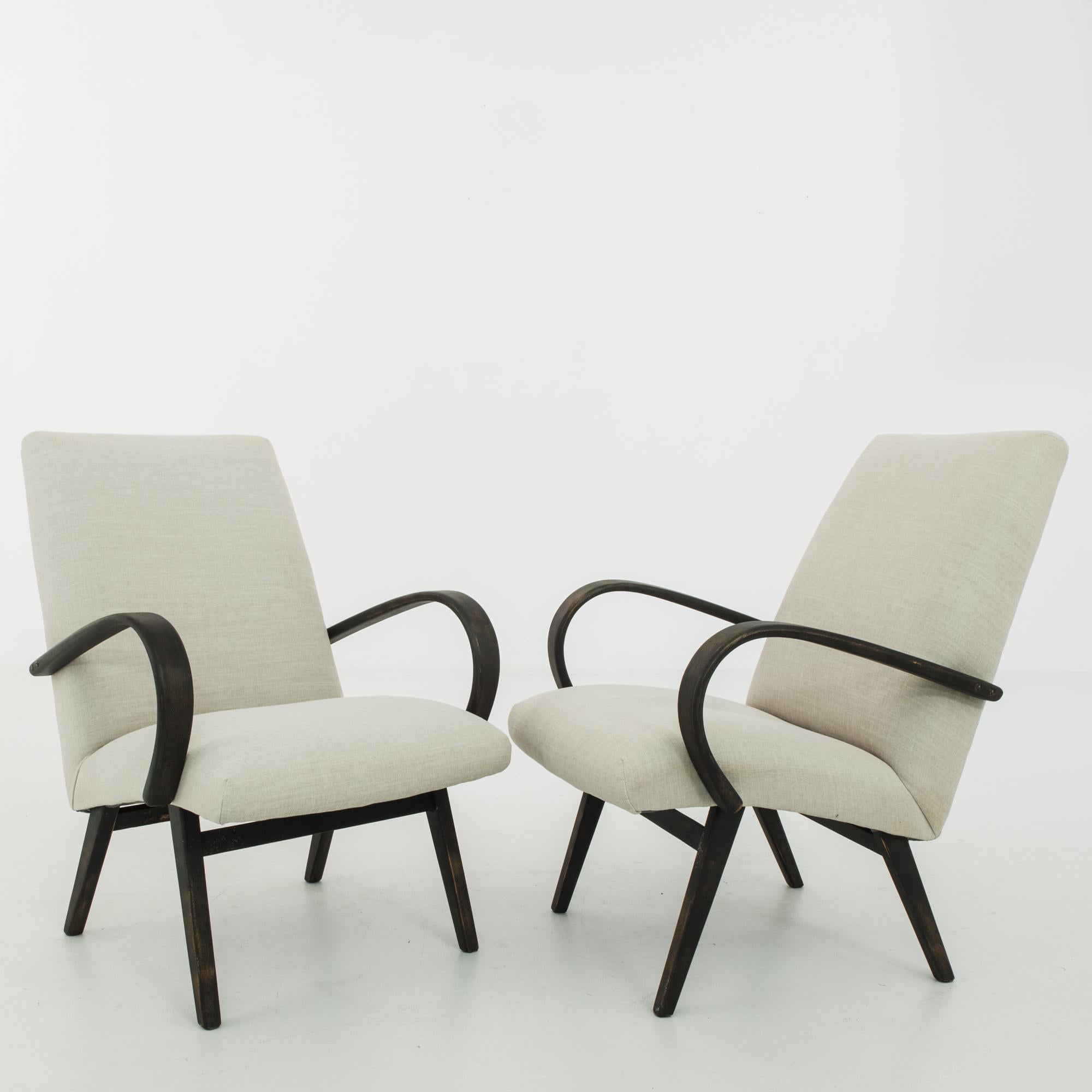 Mid-Century Czech Upholstered Lounge Chairs, a Pair In Good Condition In High Point, NC