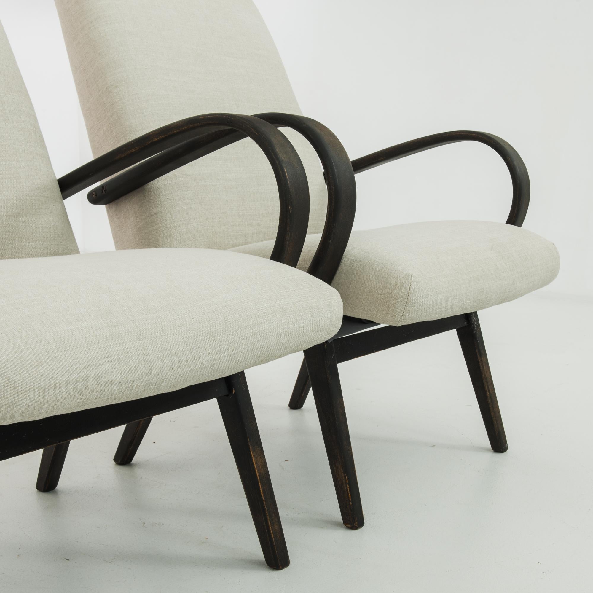 Mid-Century Czech Upholstered Lounge Chairs, a Pair 2