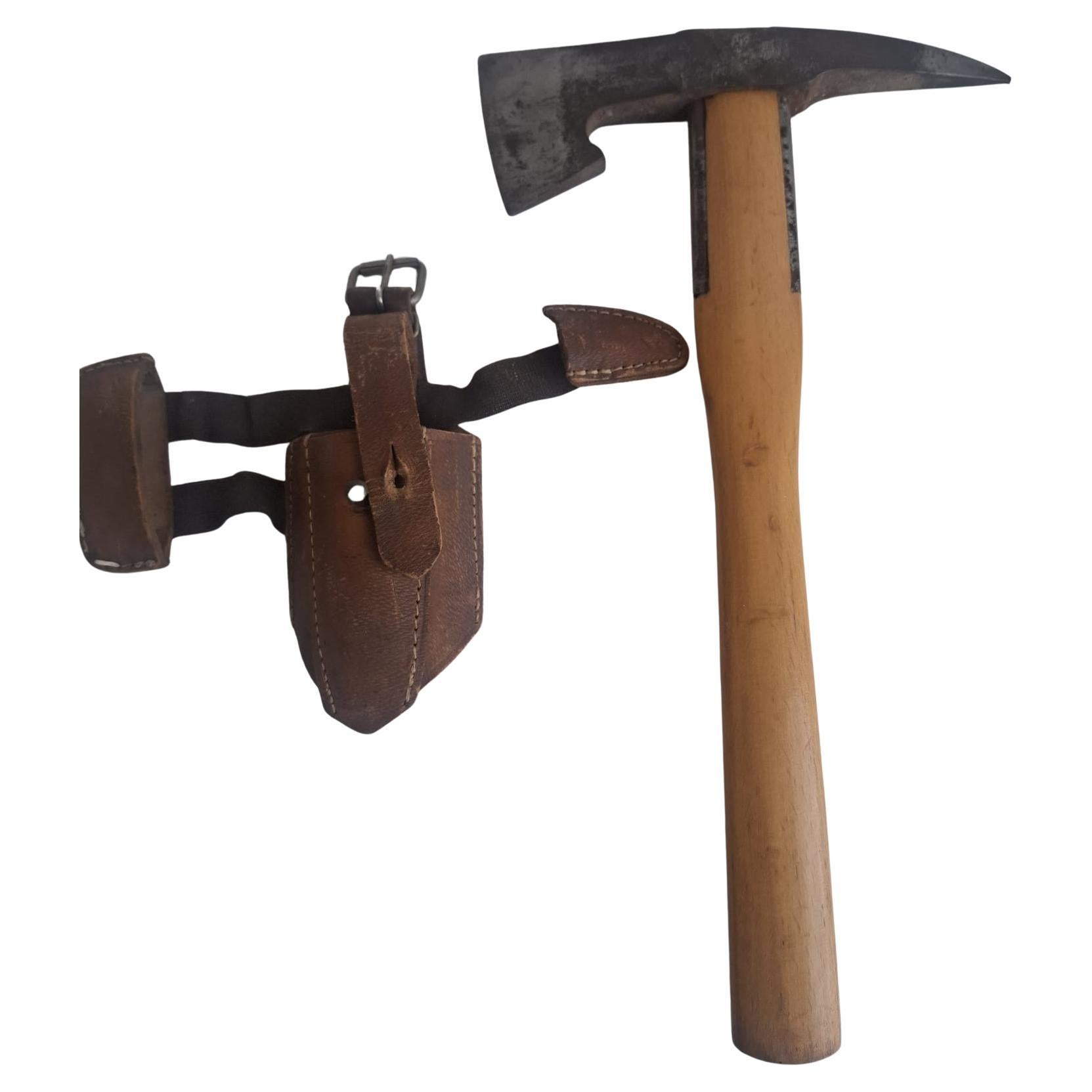 Mid-Century Czechoslovak Firefighter Axe With Leather Holster For