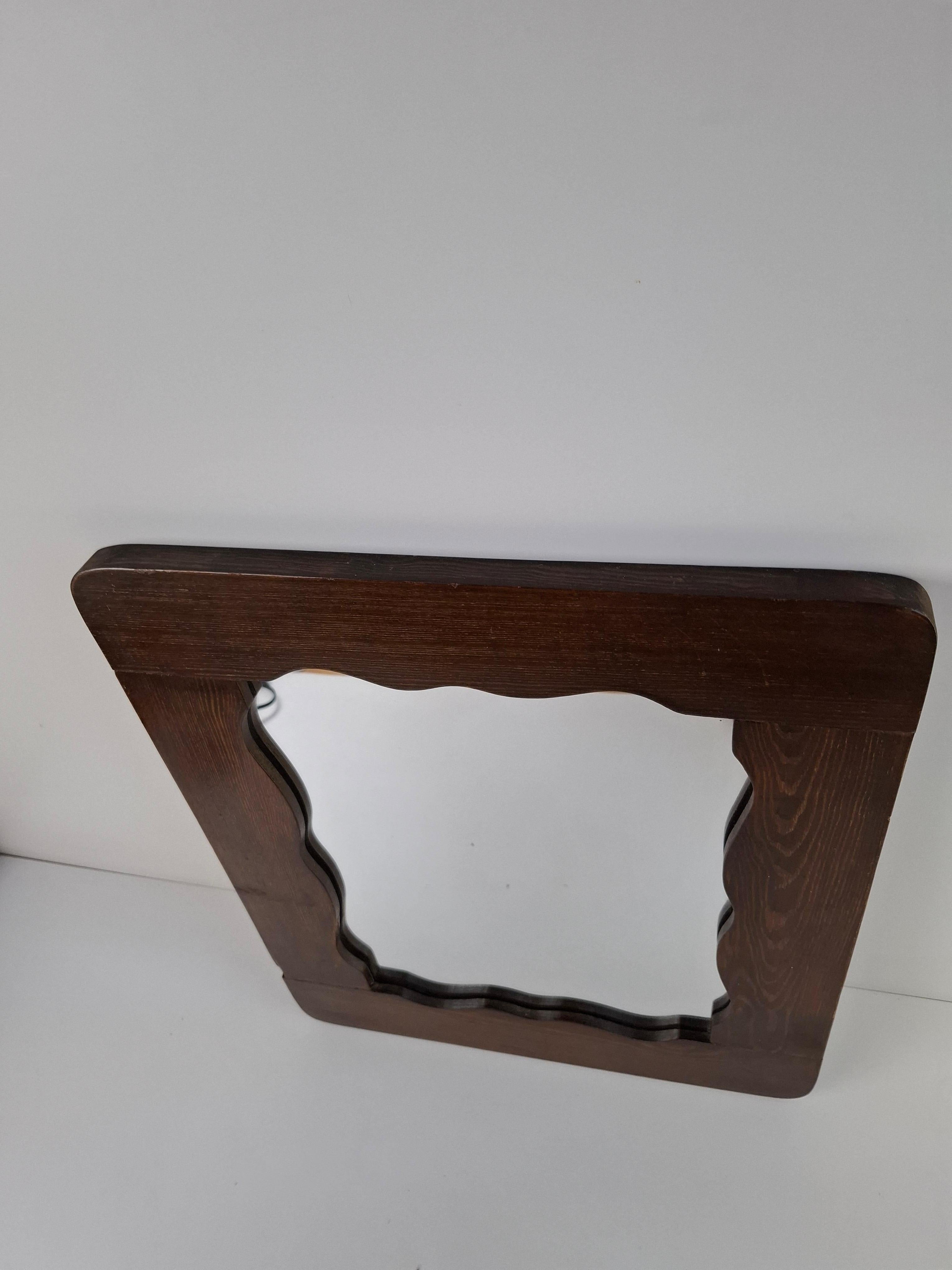 Mid-Century Czechoslovak Wavy-Frame Wooden Wall Mirror, 1940s For Sale 8