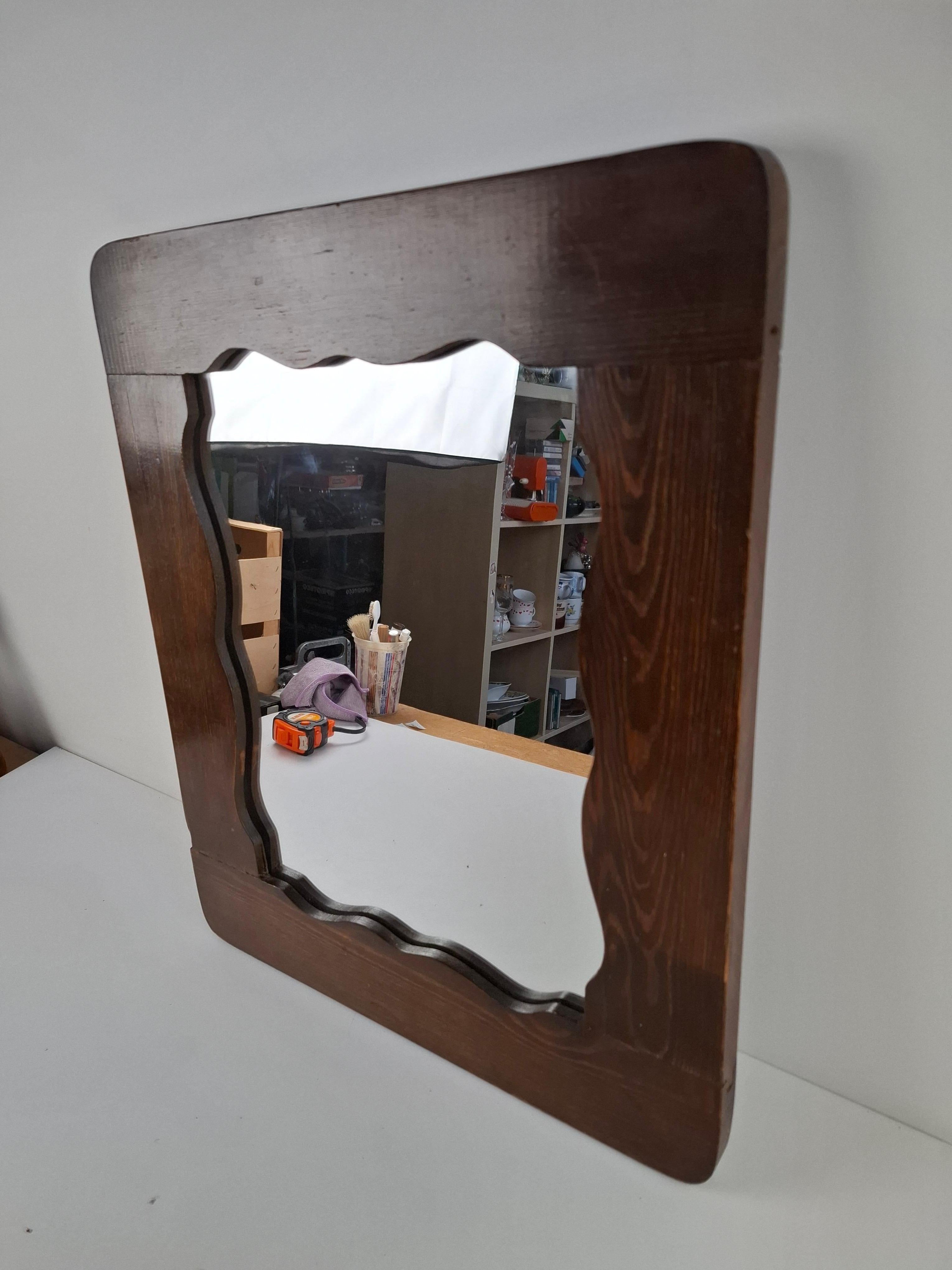 Mid-Century Czechoslovak Wavy-Frame Wooden Wall Mirror, 1940s For Sale 9