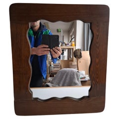 Mid-Century Czechoslovak Wavy-Frame Wooden Wall Mirror, 1940s