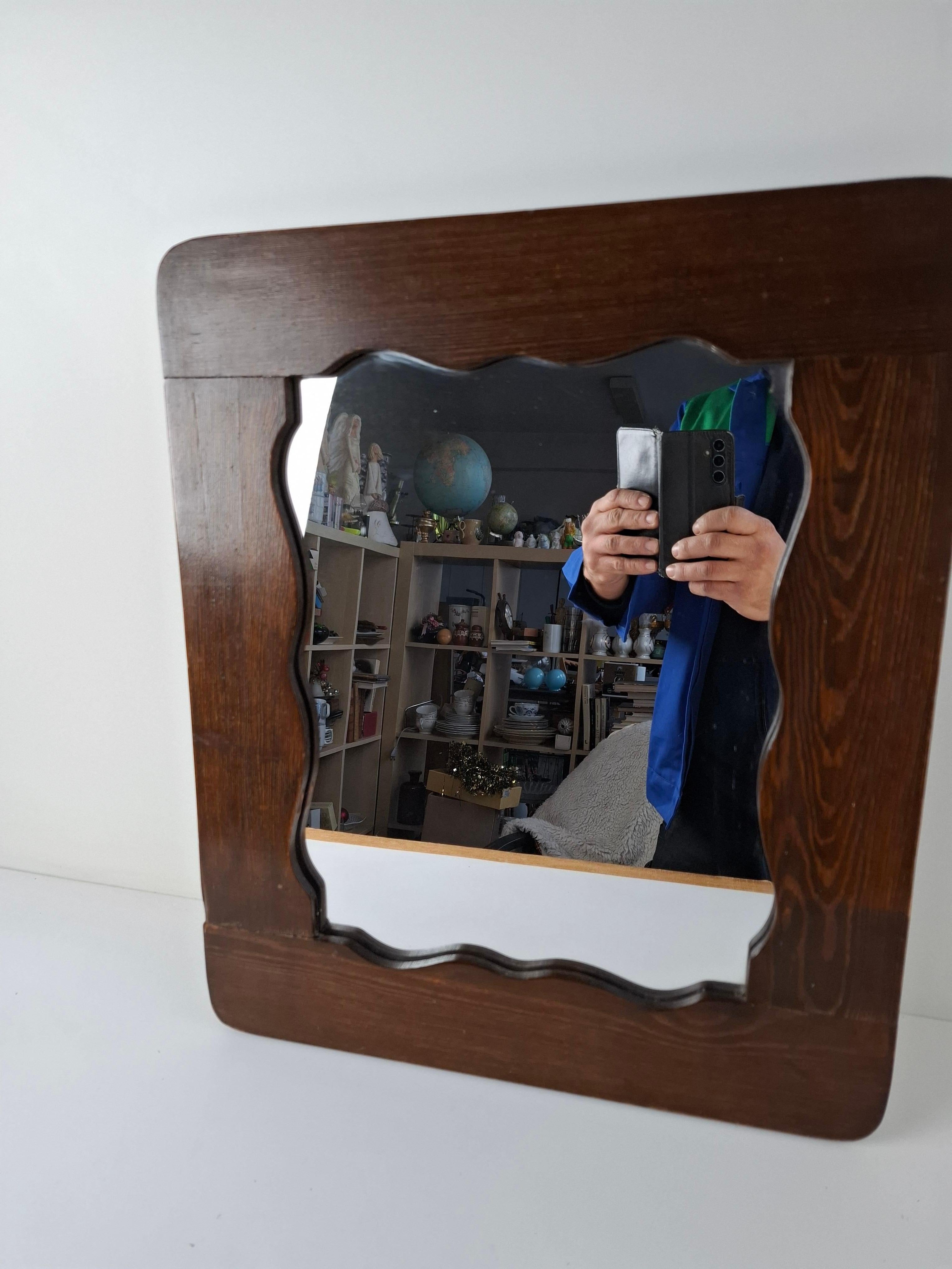 Mid-Century Modern Mid-Century Czechoslovak Wavy-Frame Wooden Wall Mirror, 1940s For Sale