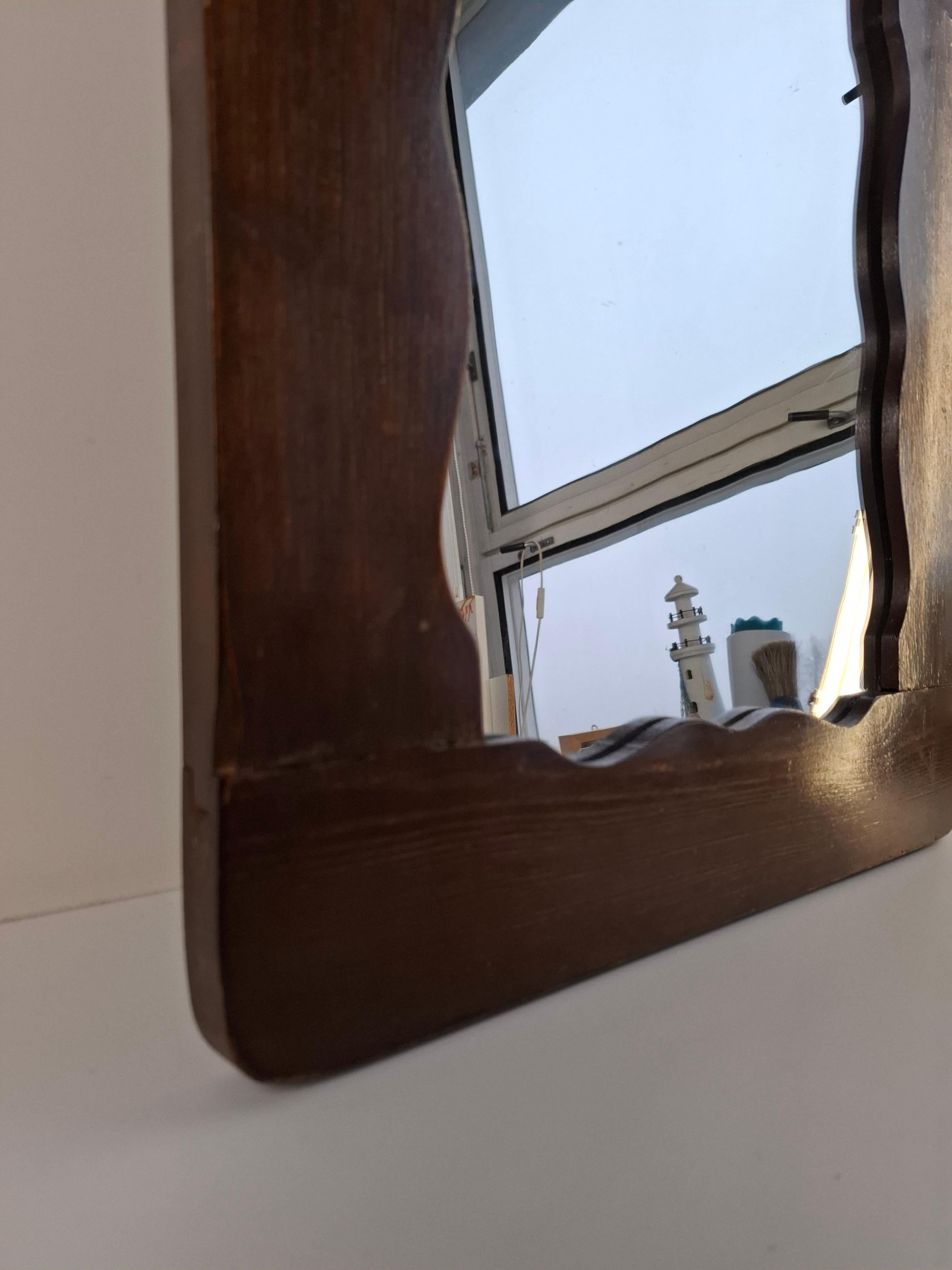 Mid-20th Century Mid-Century Czechoslovak Wavy-Frame Wooden Wall Mirror, 1940s For Sale