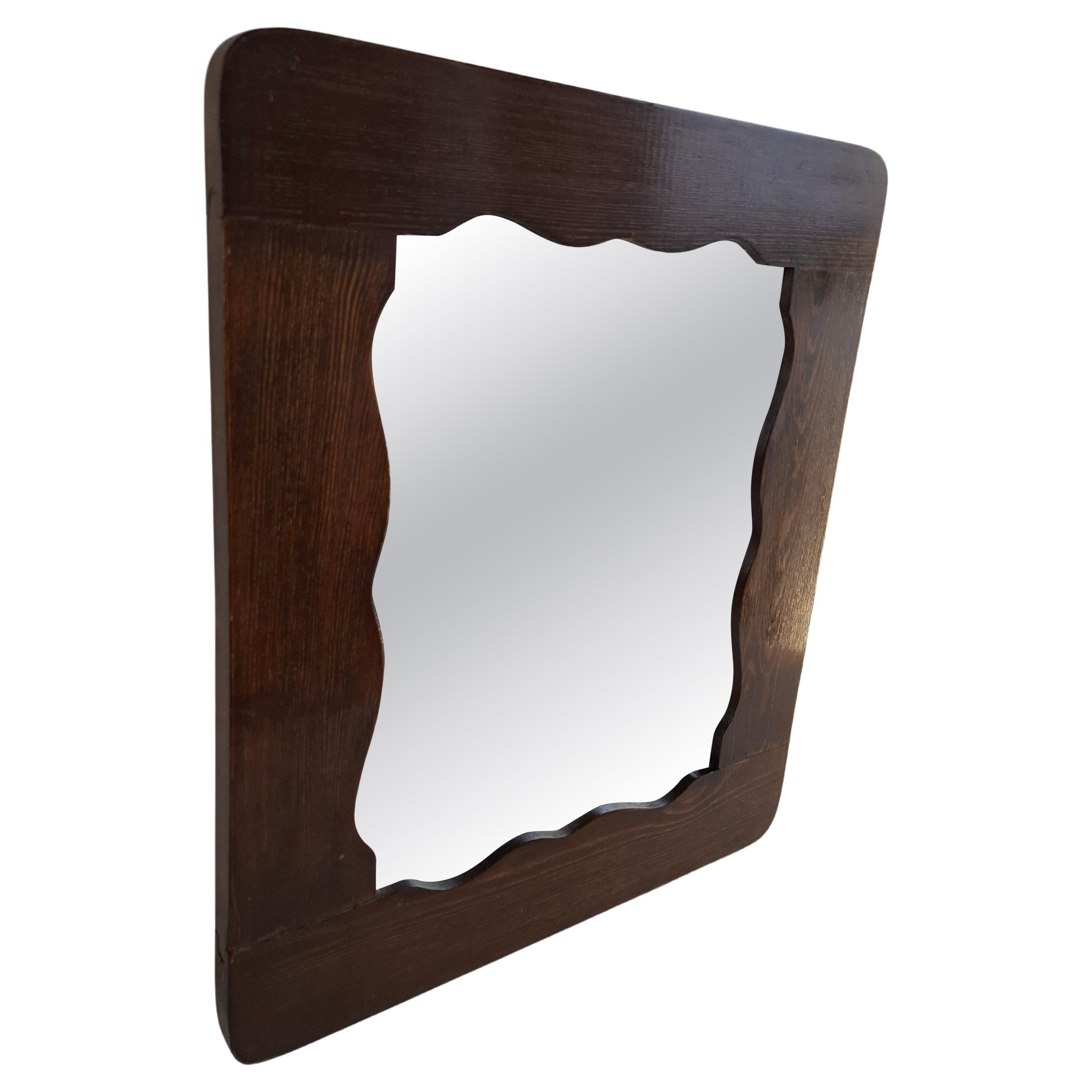 Mid-Century Czechoslovak Wavy-Frame Wooden Wall Mirror, 1940s