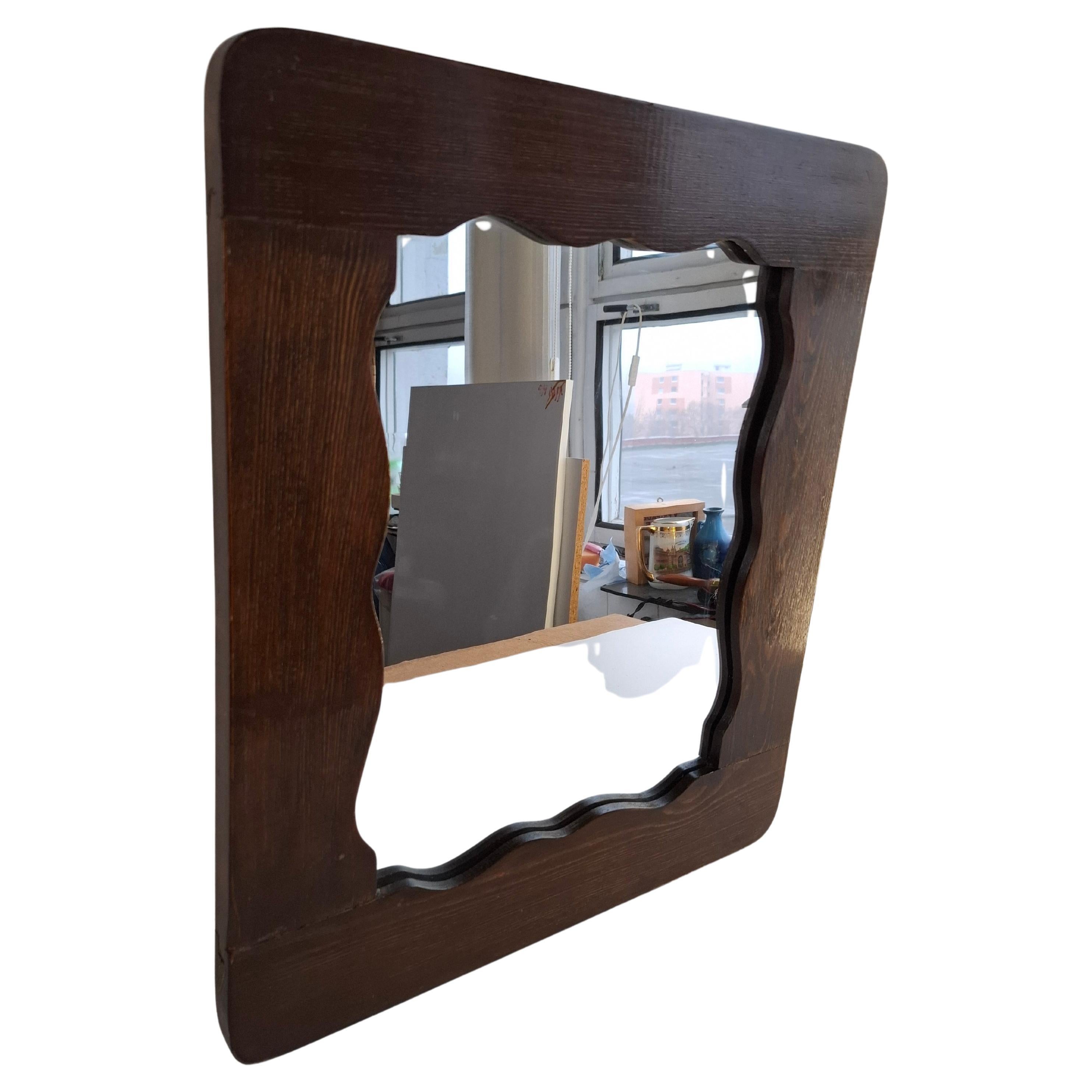 Mid-Century Czechoslovak Wavy-Frame Wooden Wall Mirror, 1940s