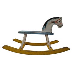 Mid-Century Czechoslovak Wooden Rocking Horse, Hand-Painted, 1960s