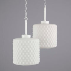 Mid-Century Czechoslovakian Textured Opaline Glass Pendant Light, 1960s