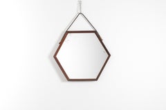 Specchio da parete in teak esagonale in stile D. A. Style di metà secolo con corda, anni '60, Italia