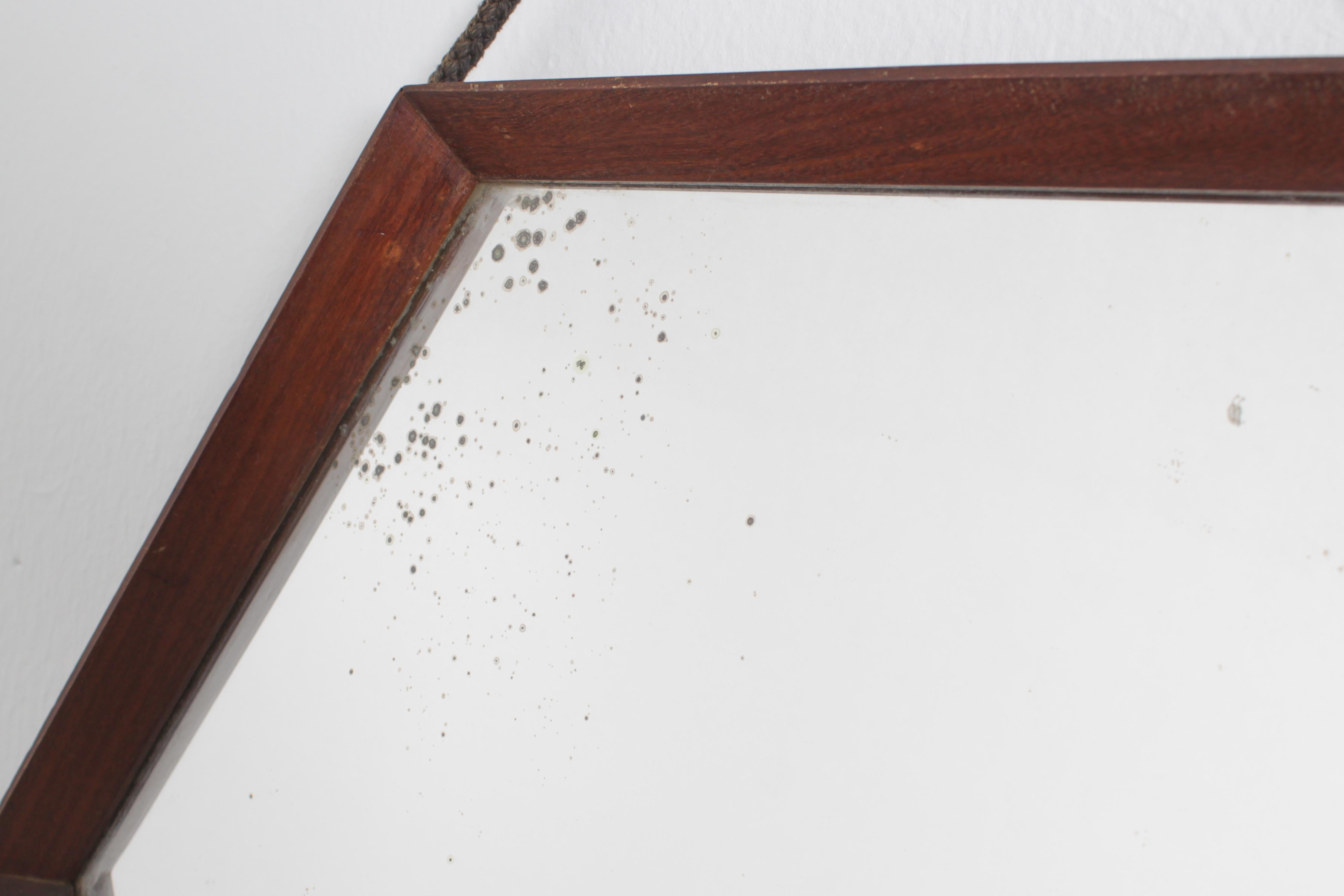 Miroir mural exagonal en teck avec corde, années 60, Italie, D & A Style Style en vente 2