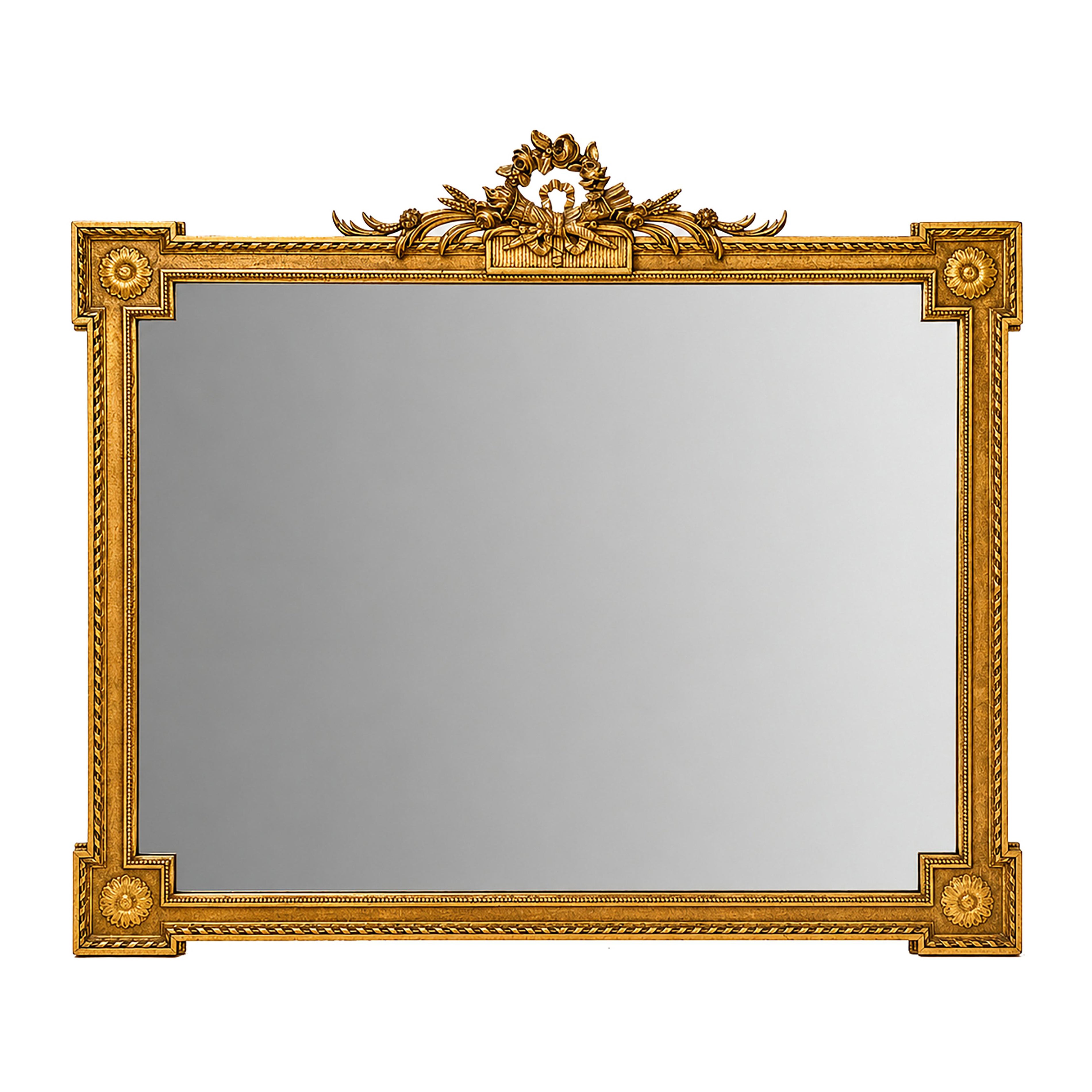Mid-Century D. Milch & Son Gilt Neoclassical Style Mirror with Floral Crest