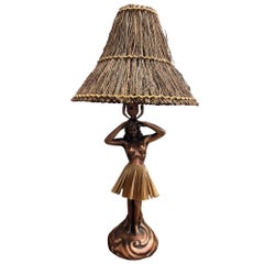 Mid-Century Hula Girl Copper Table Lamp by Haydon w/ Lamp Shade