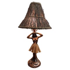 Mid-century Dancing Hula Girl Copper Table Lamp by Haydon w/ Lamp Shade