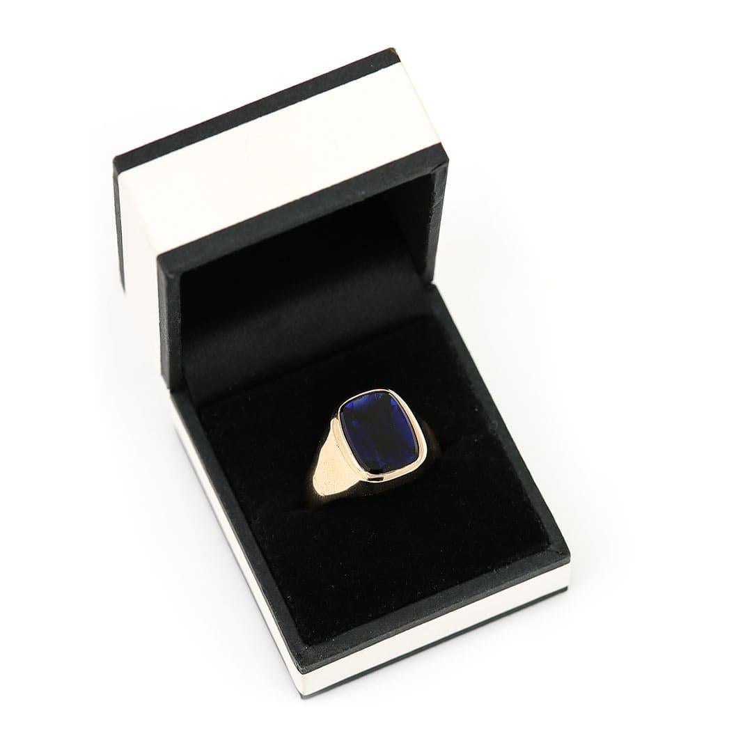 Dänischer 14 Karat Gold Synthet-Saphir Herren-Siegelring aus der Mitte des Jahrhunderts, um 1960 im Angebot 6