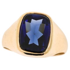Dänischer 14 Karat Gold Synthet-Saphir Herren-Siegelring aus der Mitte des Jahrhunderts, um 1960